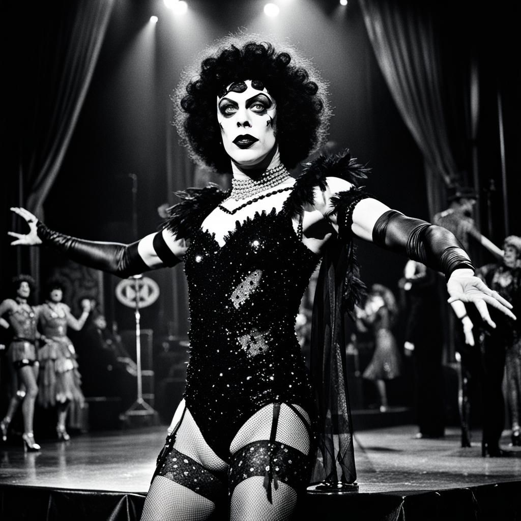 rocky horror picture show tim curry Dr Frank-N-Furter as a 1920s burlesque dancer