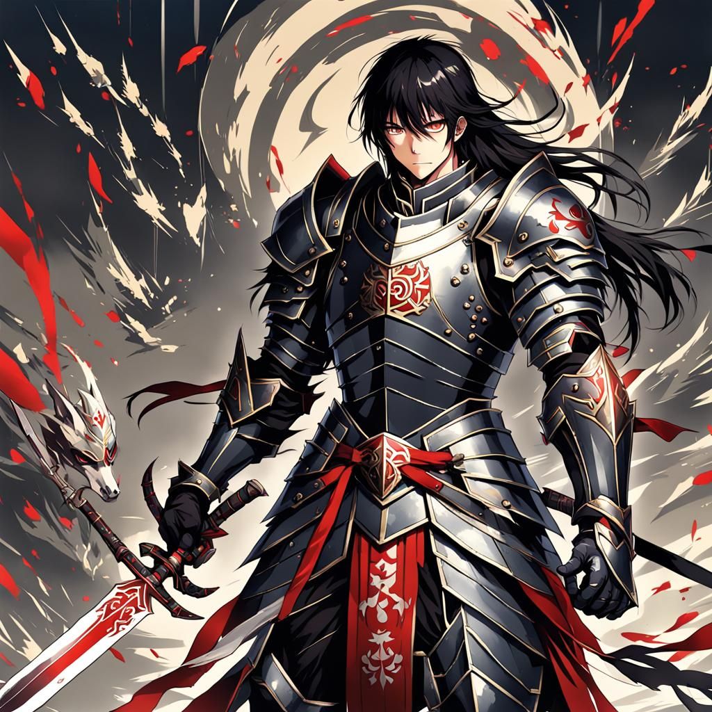 Armored Knight with Sword in Anime Style