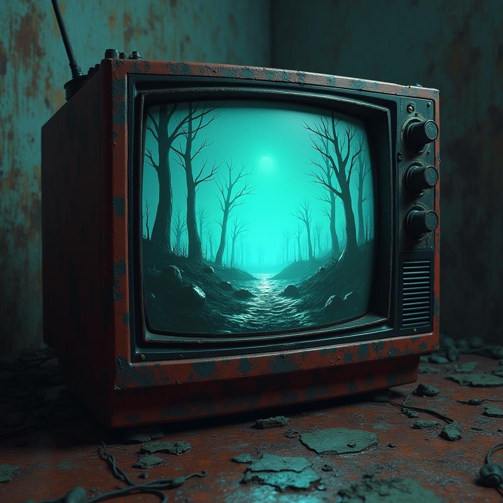 Retro TV Displays Eerie Game Landscape