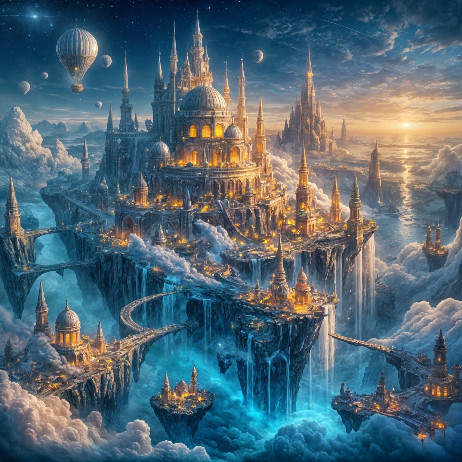 Floating Kingdom Amidst Celestial Ruins in the Clouds