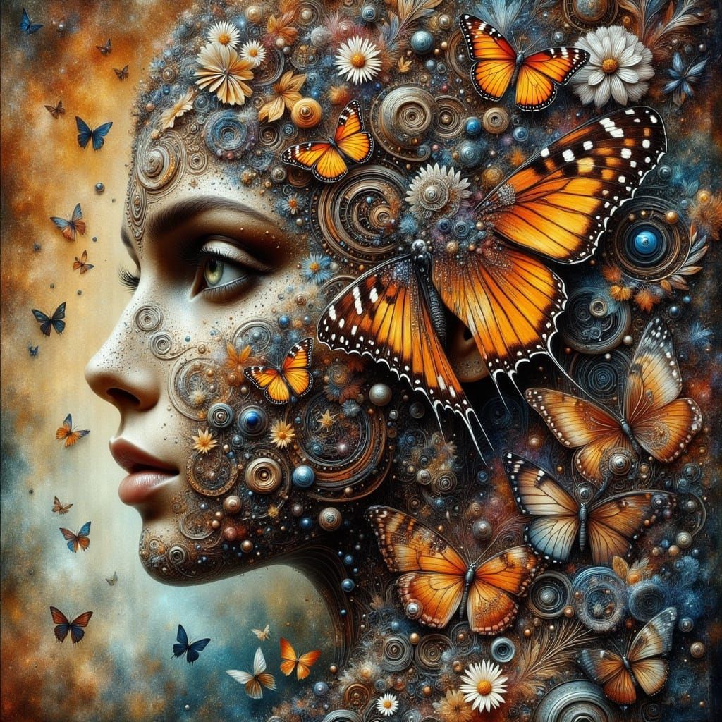 Autumn Butterfly Woman Face Abstract Art