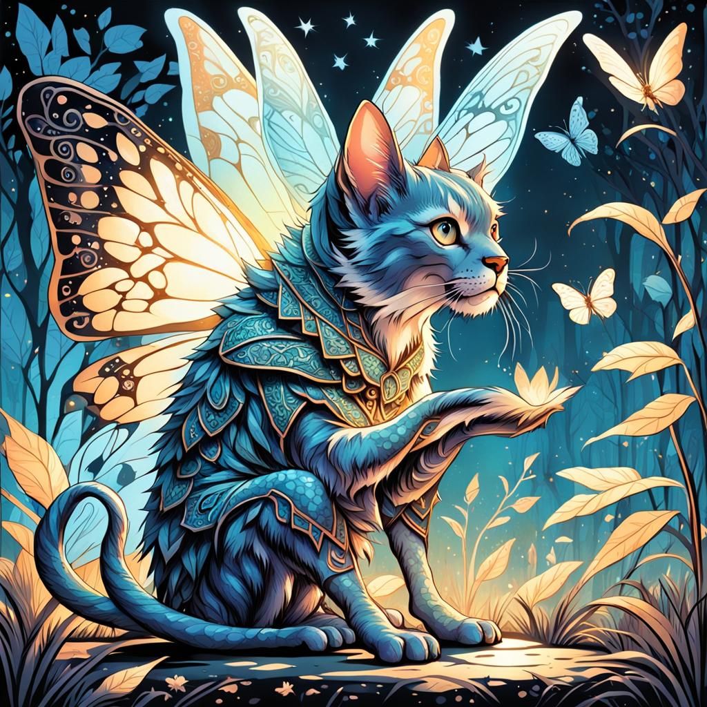 Elf Gazing at Butterfly: Comic Book Art Style