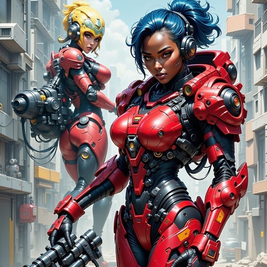 Anime-Inspired Cyborg Warrior in Futuristic Cityscape