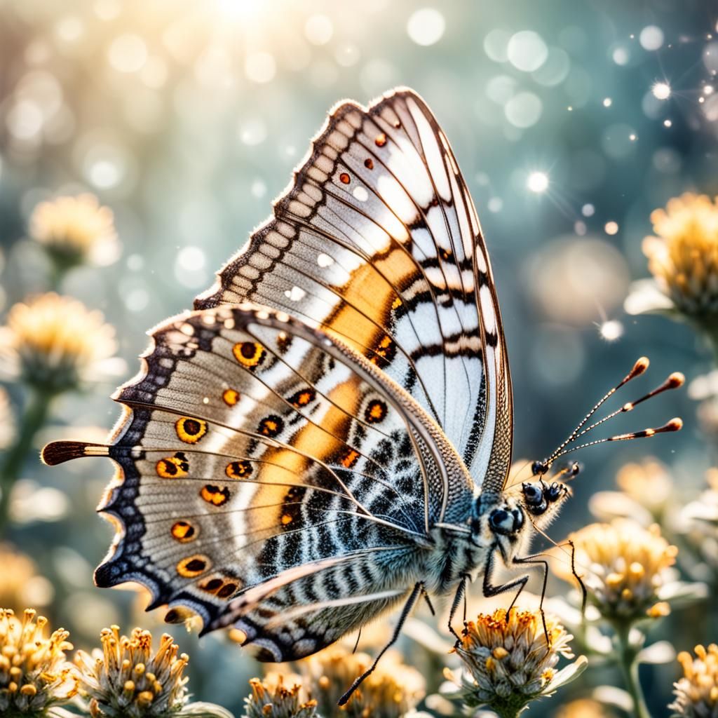Hyperrealistic Butterfly with Pollen in the Air