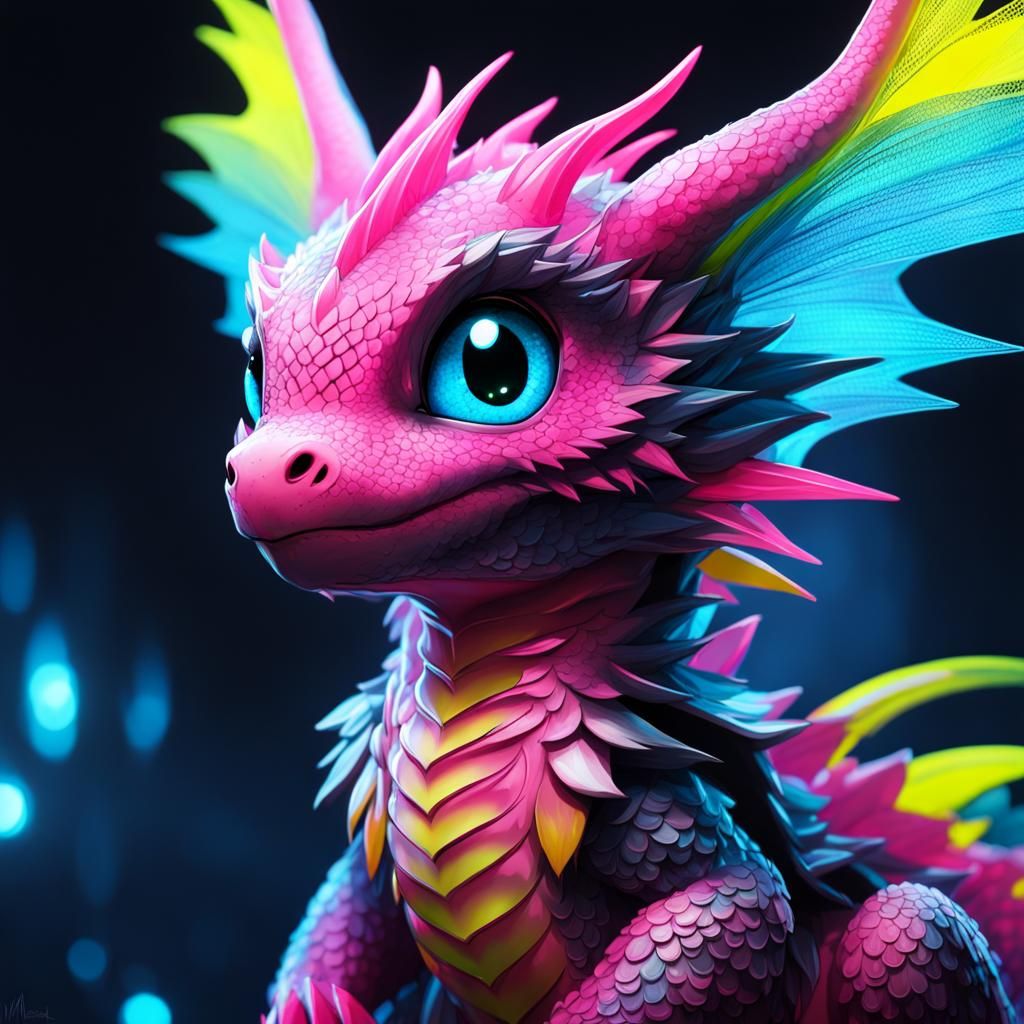Neon Chibi Dragon: Adorable Black Light Art