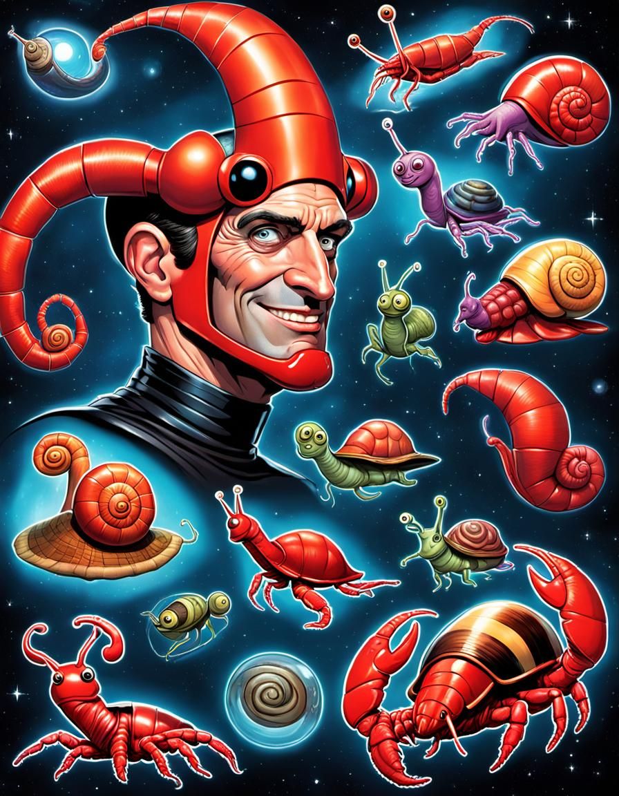 Surreal Snail Face Portrait in Mad Magazine Style