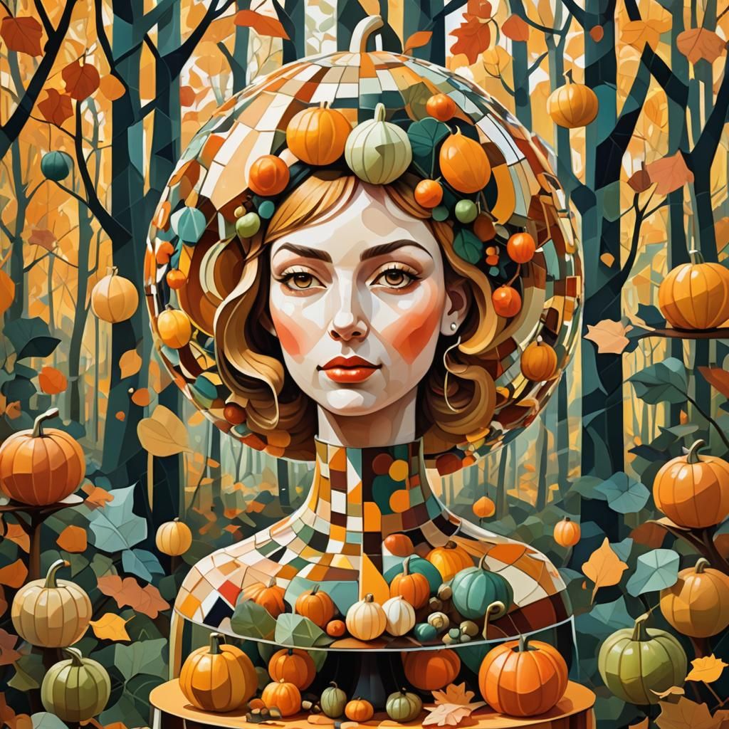 Gourd Cake in Autumn Forest: Cubist 3D Render