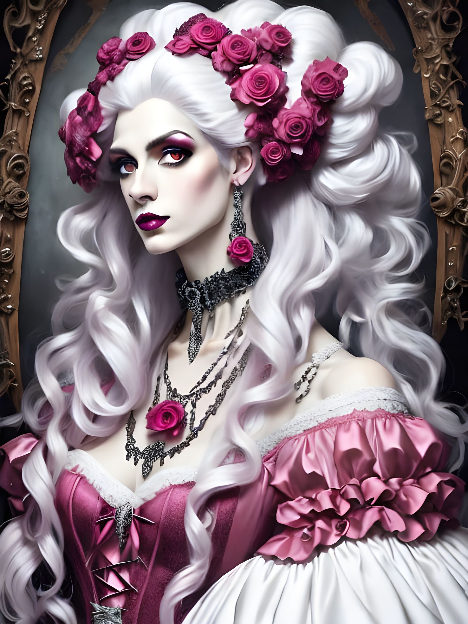 Victorian Gothic Fashion Portrait in Rococo Style
