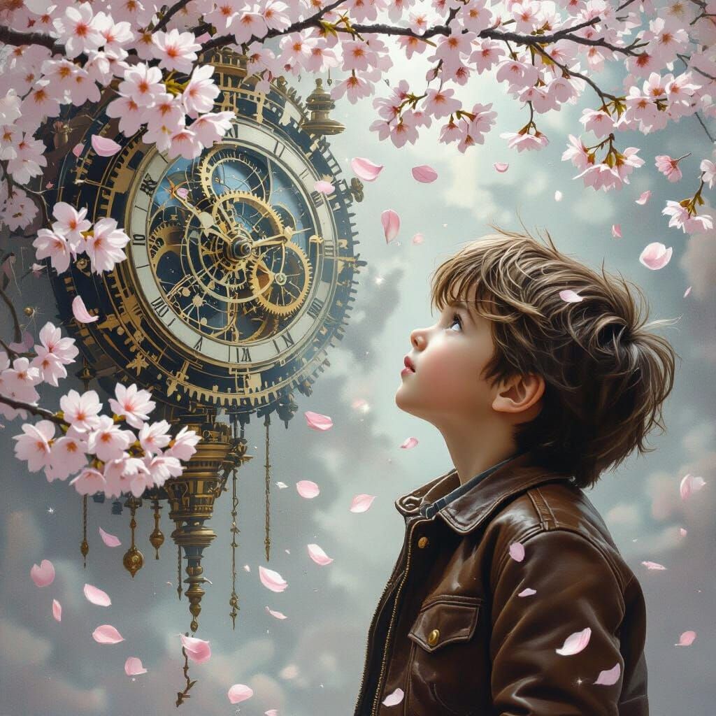 Boy Gazes at Celestial Clockwork Mechanism