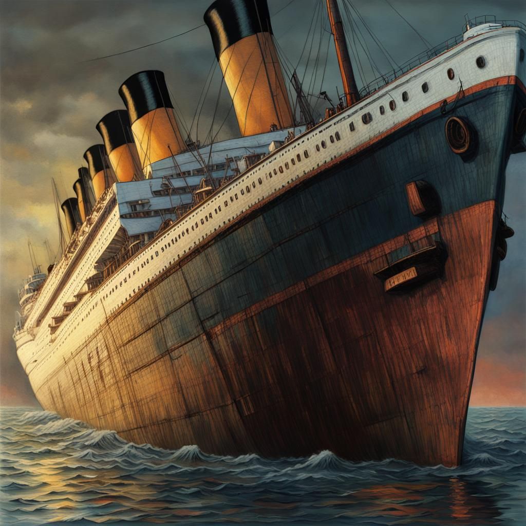 Titanic Sinking: Photorealistic Digital Art in Ivory Colors