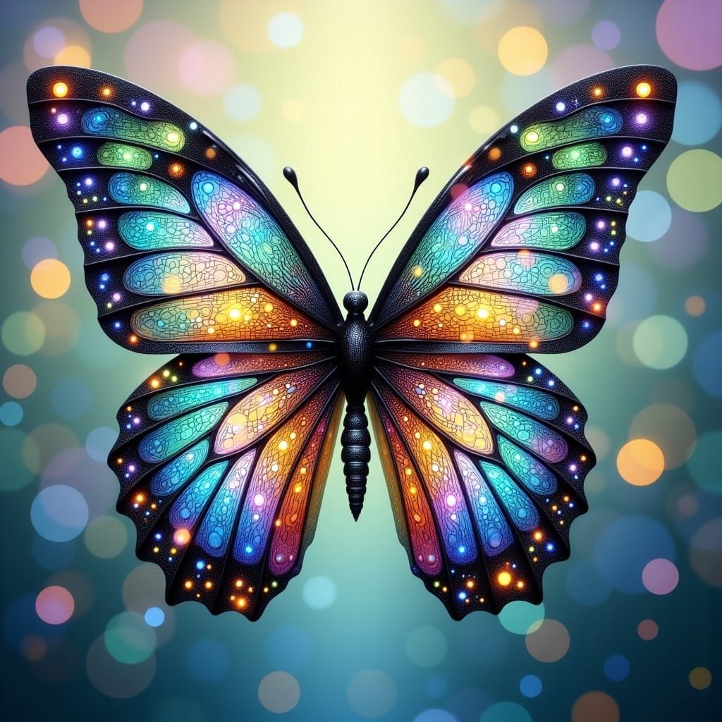 Mosaic Butterfly with Iridescent Wings