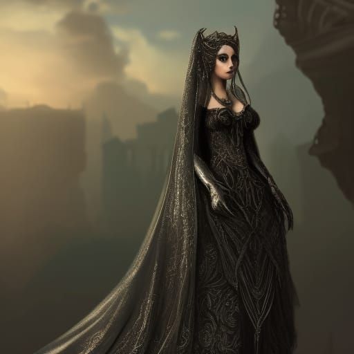Black Wedding Dress: Detailed Fantasy Concept Art