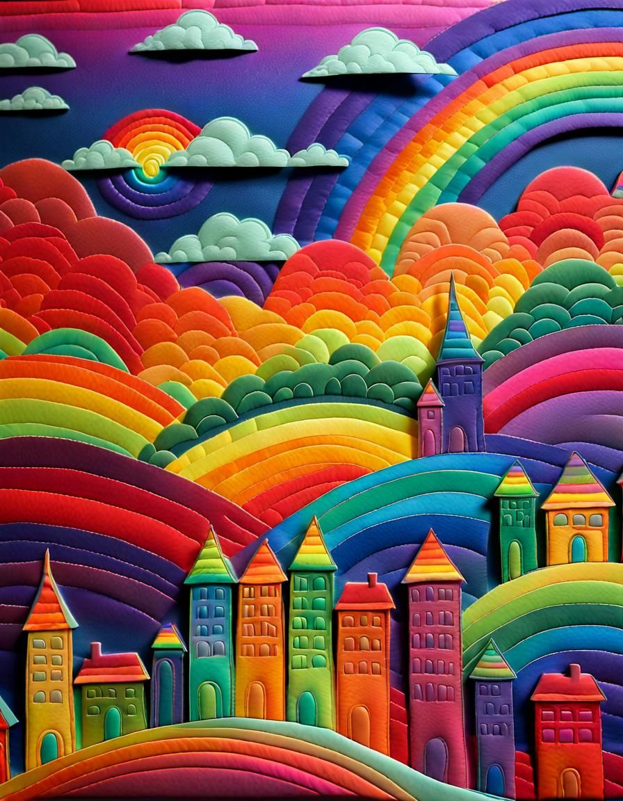 Embossed Rainbow Metropolis on a Hill