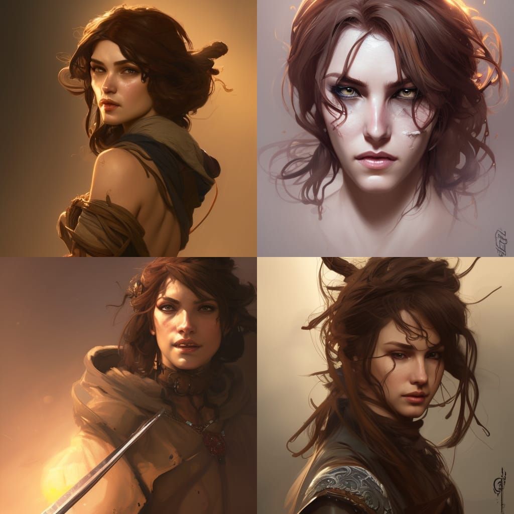 Feisty Bandit Woman Portrait in Art Nouveau Style