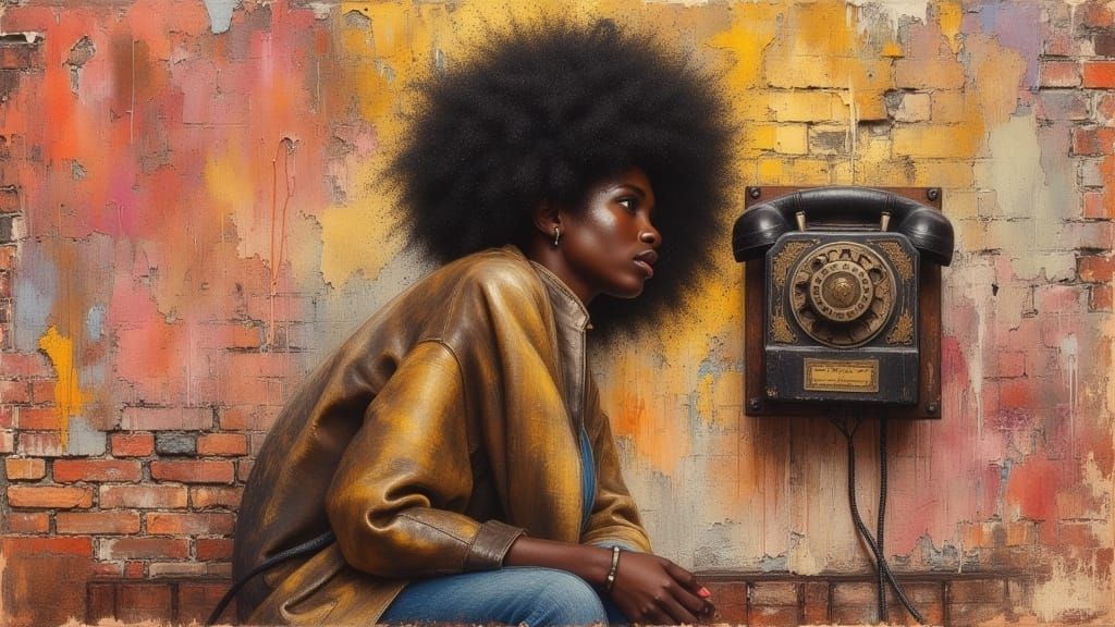 Portrait of Woman with Rotary Phone in Oil Paint Style