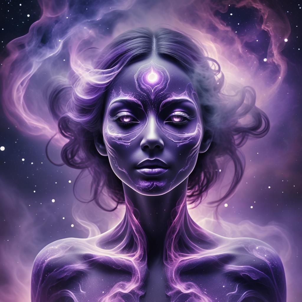 Celestial Woman Emerges into Starry Night Sky