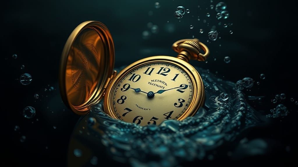 Golden Timepiece Descends into Dark Abyss