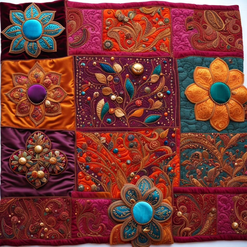 Bejeweled Patchwork Quilt with Abstract Shapes