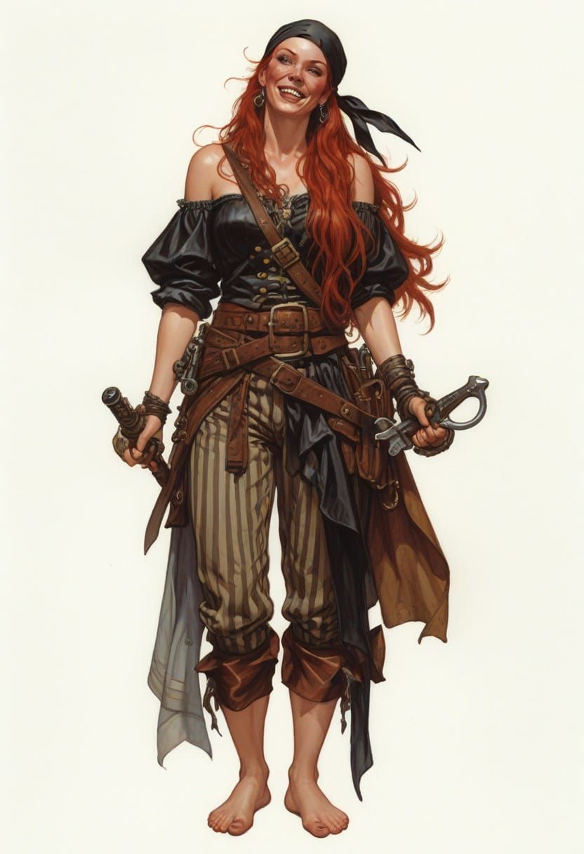 Happy Red-Haired Irish Pirate Wielding Knives