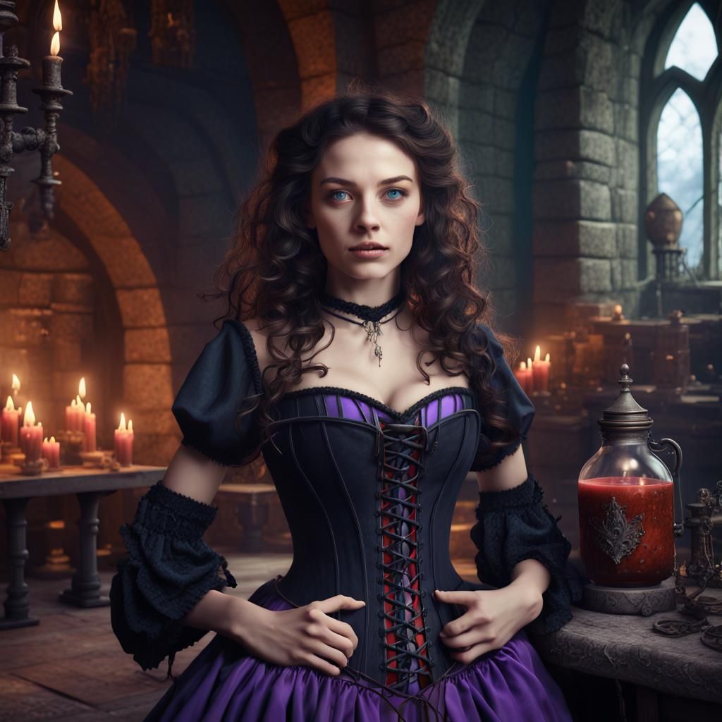 Medieval Witch Brewing Potion in Castle Lair