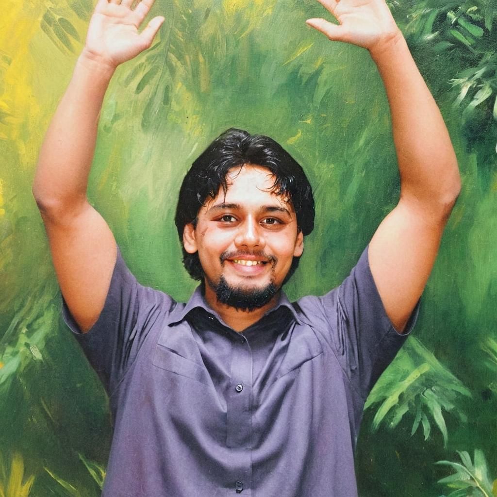 Person Smiling Confidently in Sunlight: Oil Painting