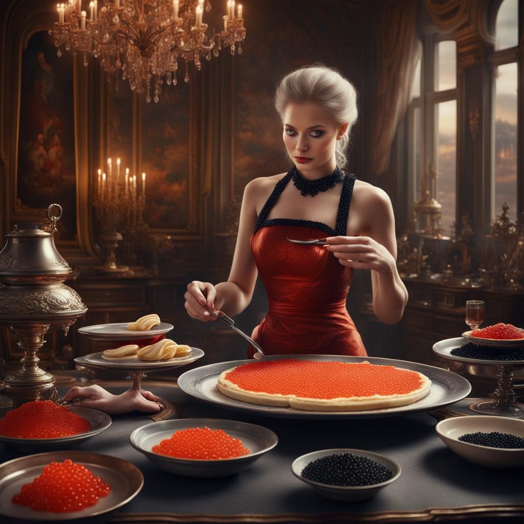 Russian Lady Prepares Caviar Pancakes: Digital Matte Paintin...