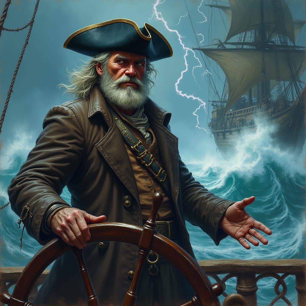 Pirate Captain Braves Stormy Seas in Dramatic, Frazetta-Insp...