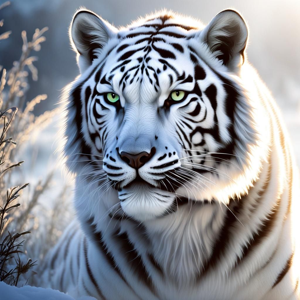 White Snow Tiger in Fog with Dynamic Lighting