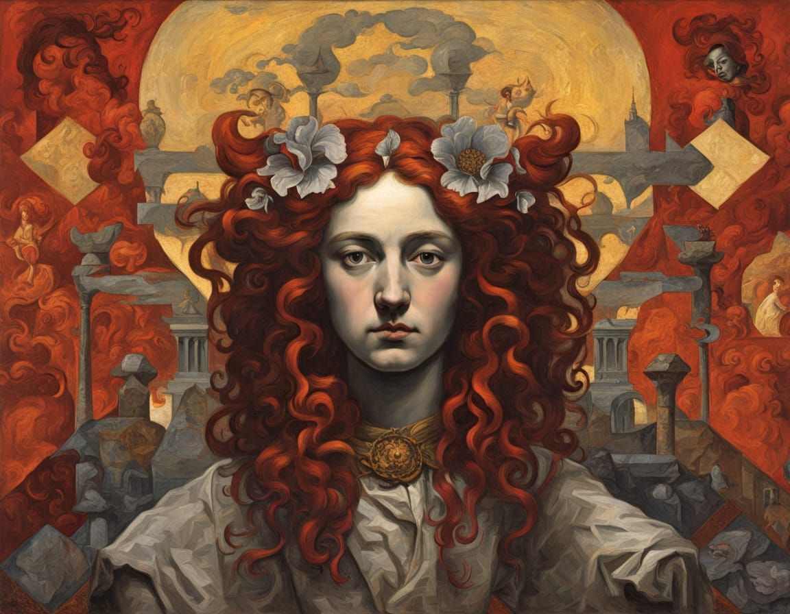 Angelic Satan in Hell: Mixed Media Collage