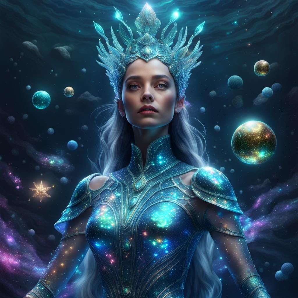 Cosmic Underwater Queen in Holographic Concept Art