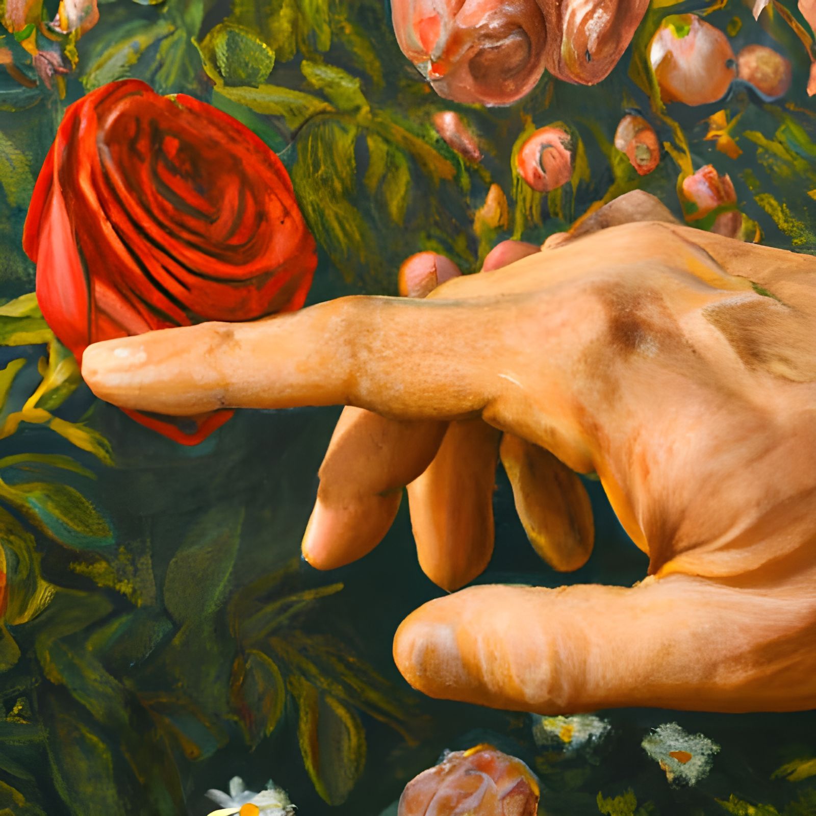 Hand Touching a Rose in Renaissance Style