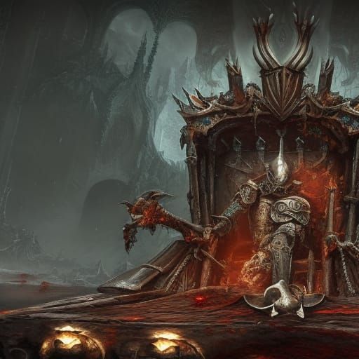 Zombie Knight on Skull Throne: Detailed Matte Painting