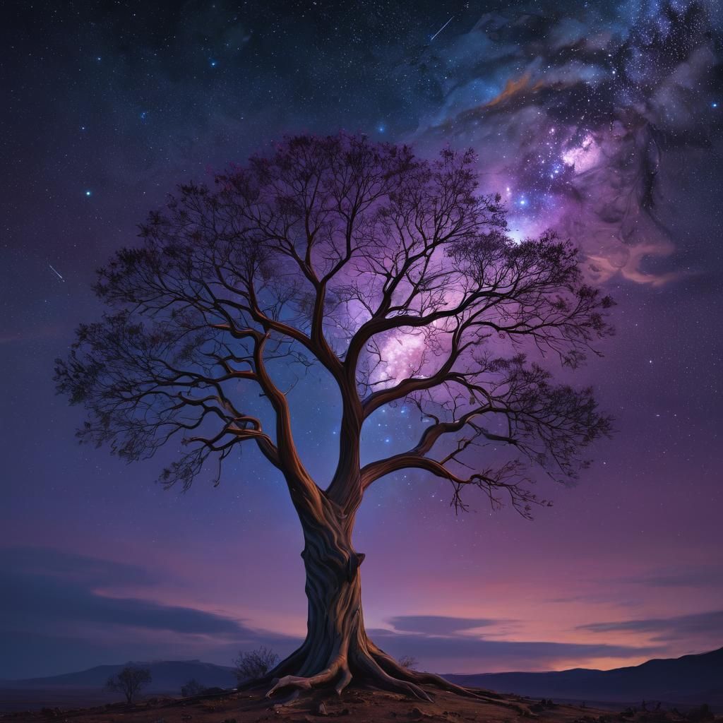 Glowing Tree in Surreal Landscape, Oil Painting Style