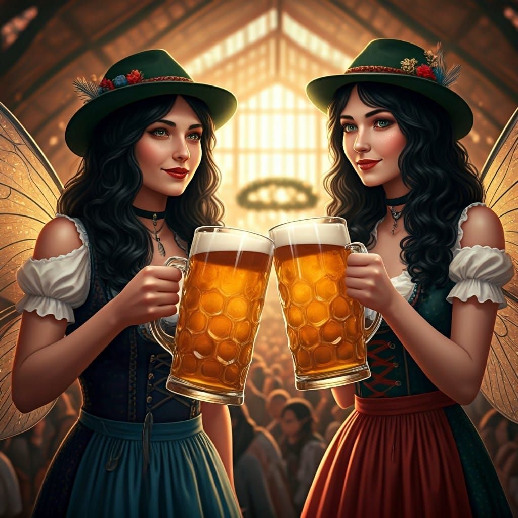 Fairies Toasting at Oktoberfest in Hyperrealistic Style