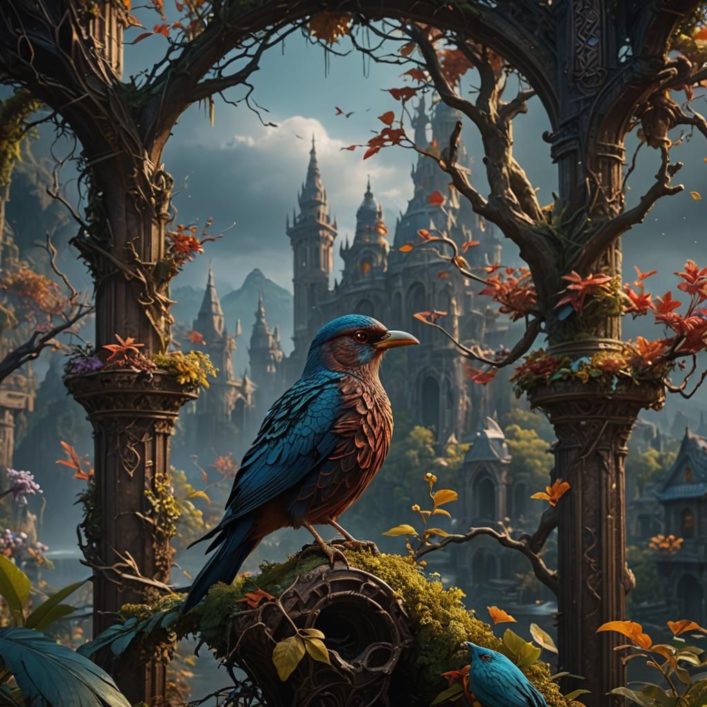 Fantastical Bird: Detailed Matte Painting in 8K