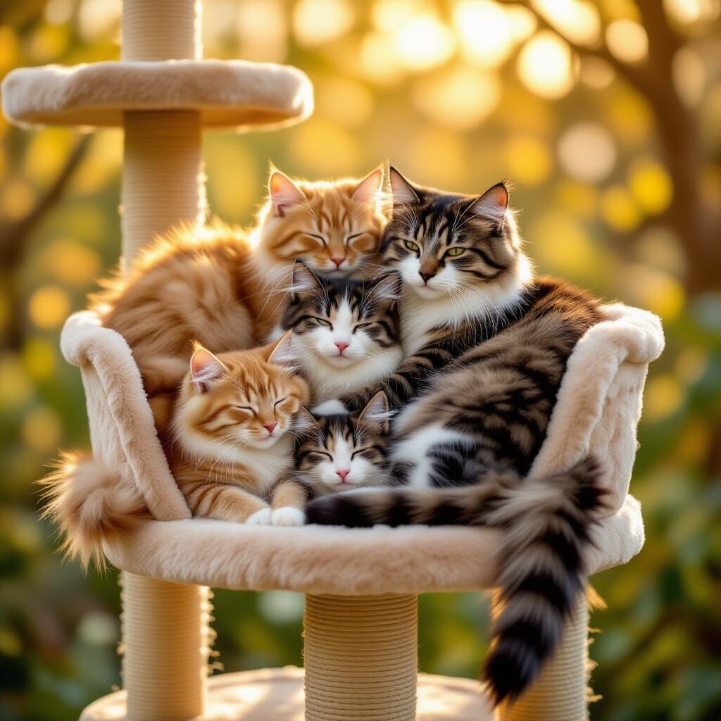 Charming Cats Enjoying Their Cat Tree