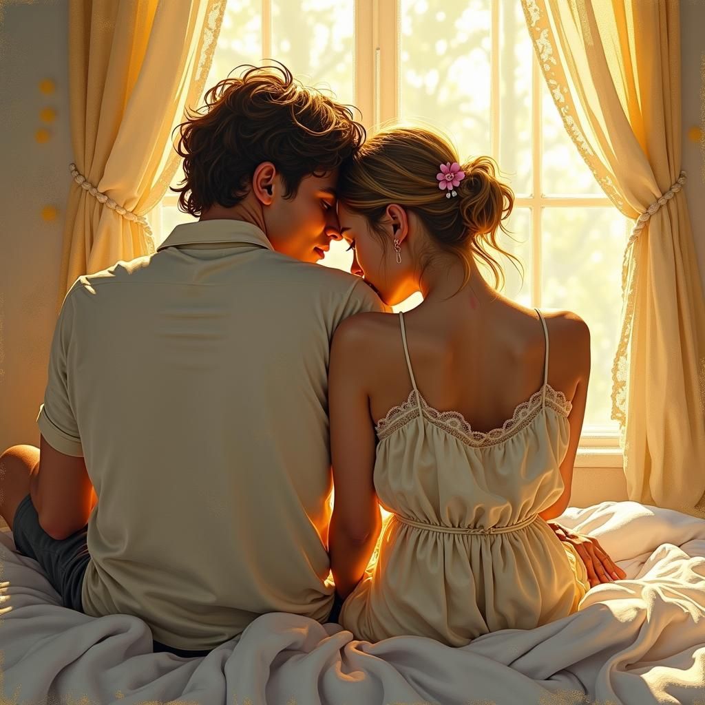 Intimate Couple Embrace in Impressionistic Style