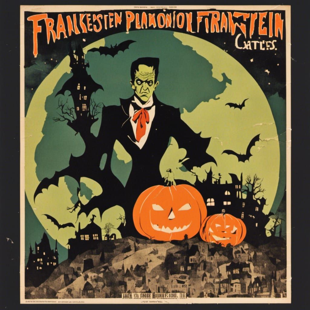 Vintage Horror Movie Poster with Frankenstein and Halloween ...