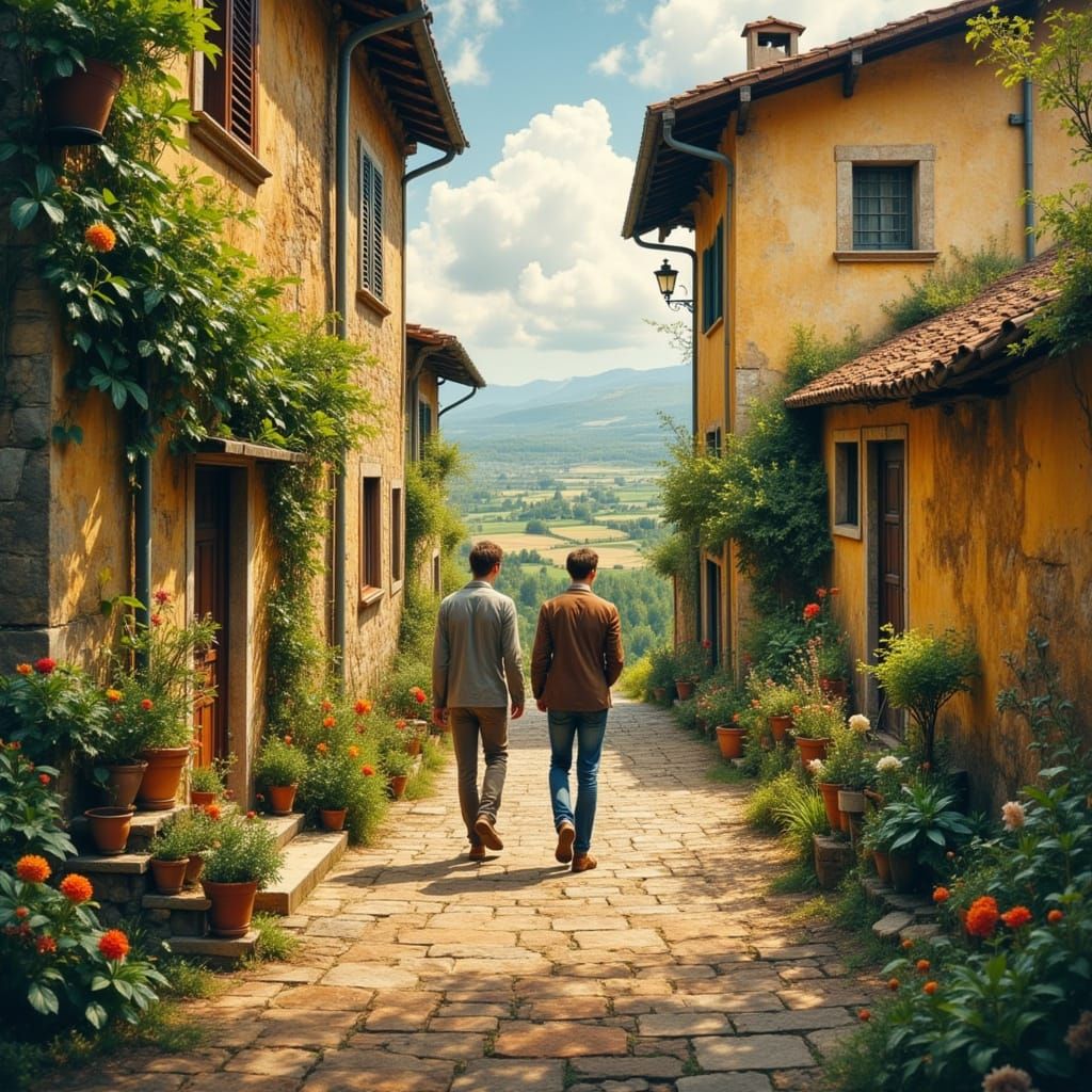 Gay Couple Walks Through Dreamlike Tuscan Village