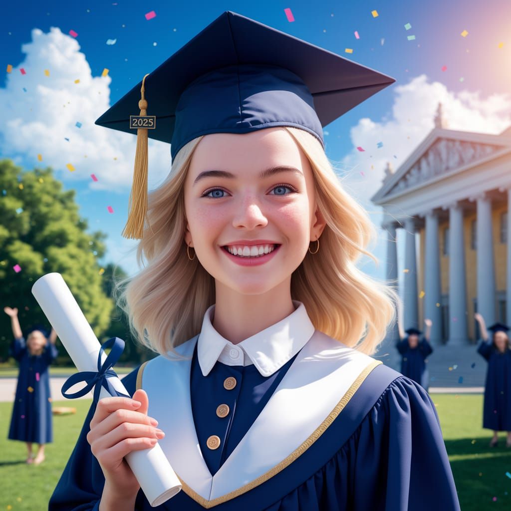 Joyful Graduate Portrait in Digital Art Style