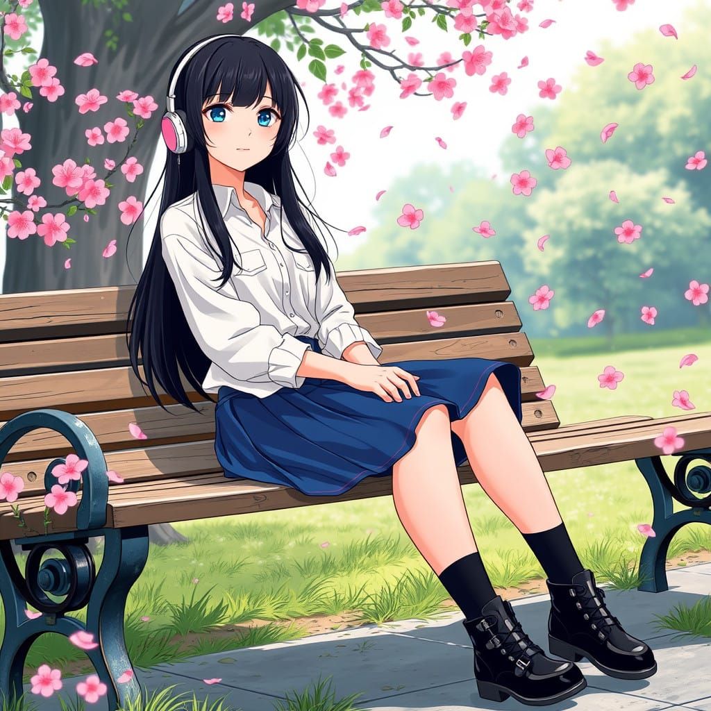 Serenely Elegant Girl Surrounded by Whirling Pink Flowers in...