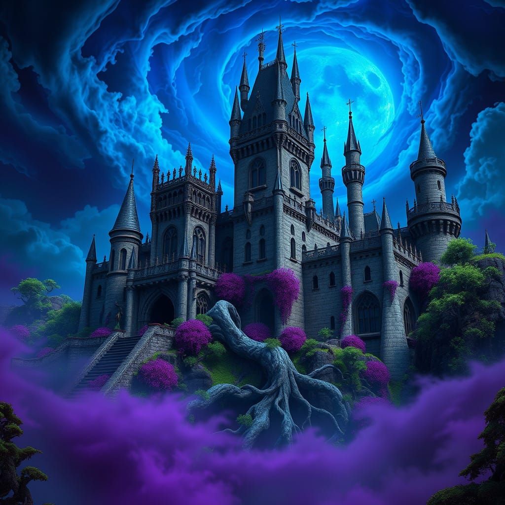 Imposing Darkness Castle Amidst a Swirling Vortex of Purple...