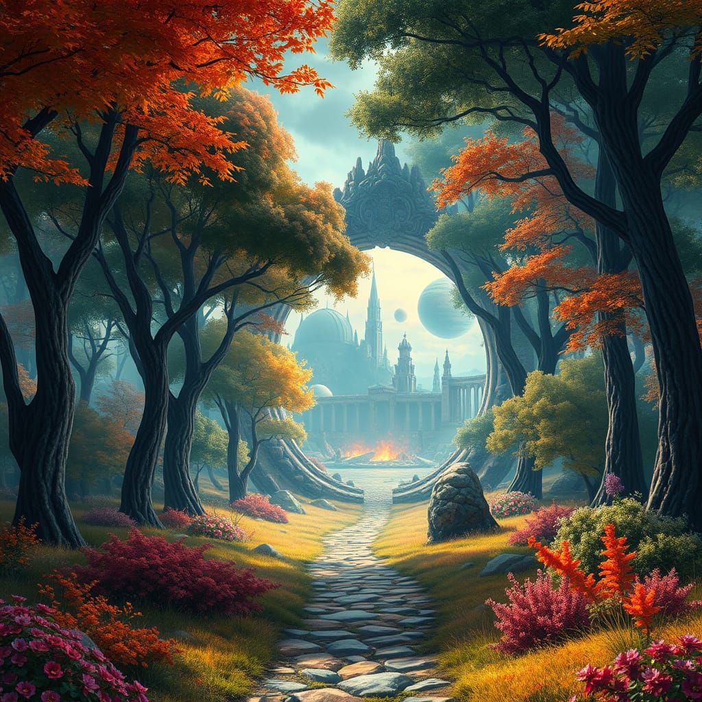 Mystical Forest Path to Burning City Portal
