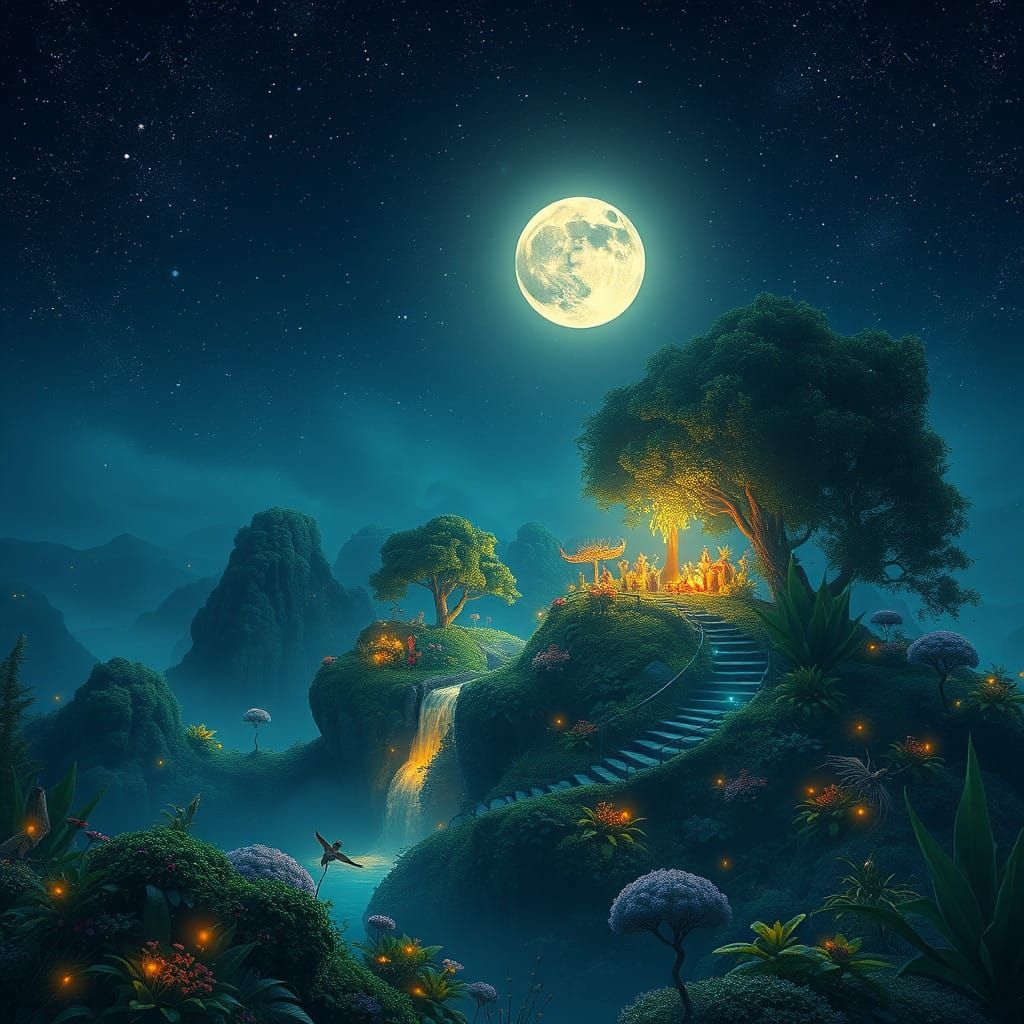 Serene Oasis Glows with Ethereal Light