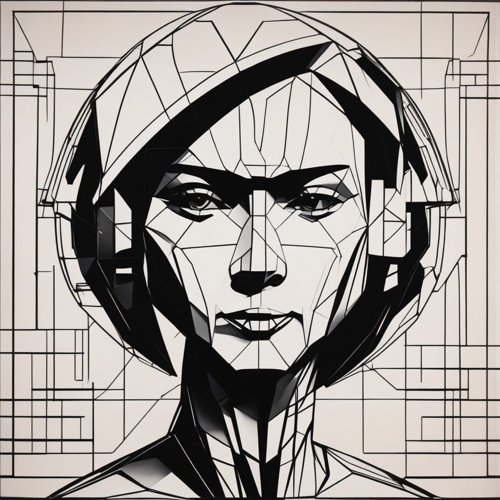 Cyborg Woman Portrait in Cubo-Futurist Style