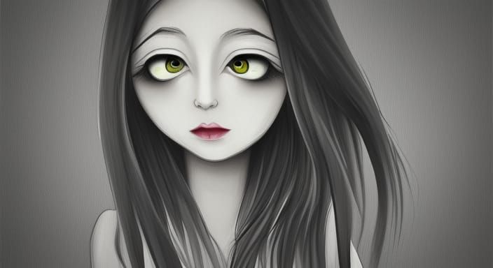 Girl in Dark Fantasy Library with Bookshelves