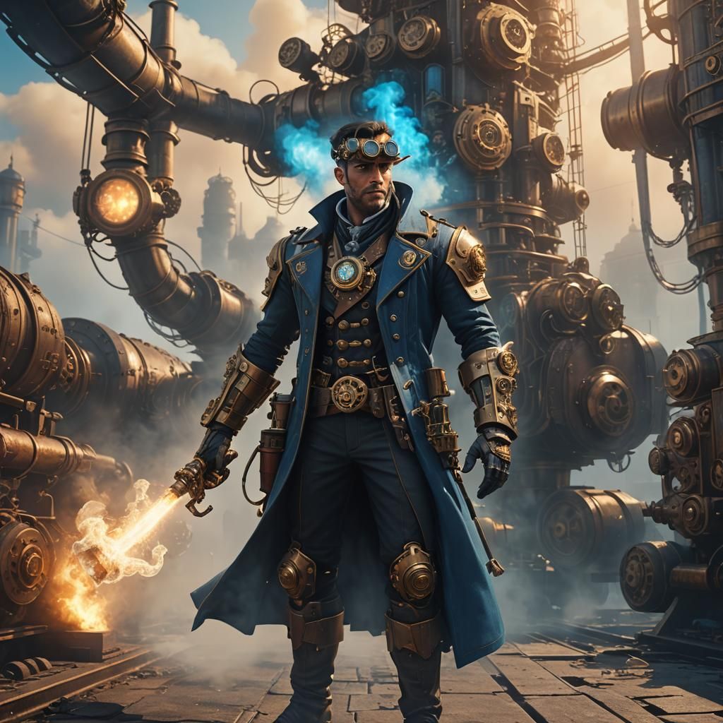 Steampunk Hero in Industrial Fantasy World