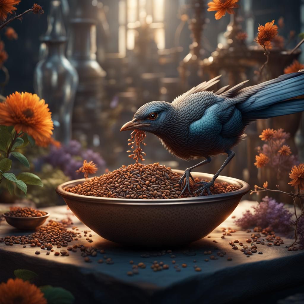 Bird Eating Seeds: Detailed Matte Painting