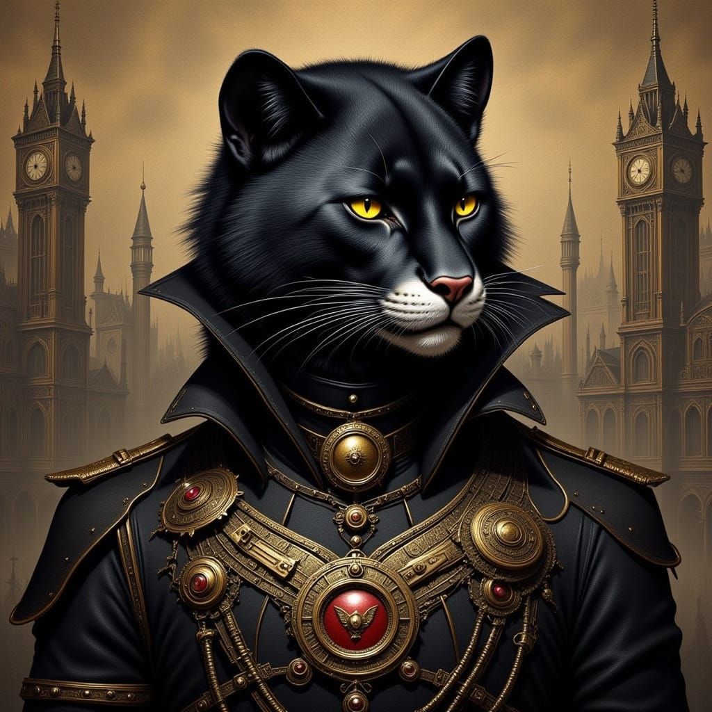 Steampunk Panther in Black and Gold