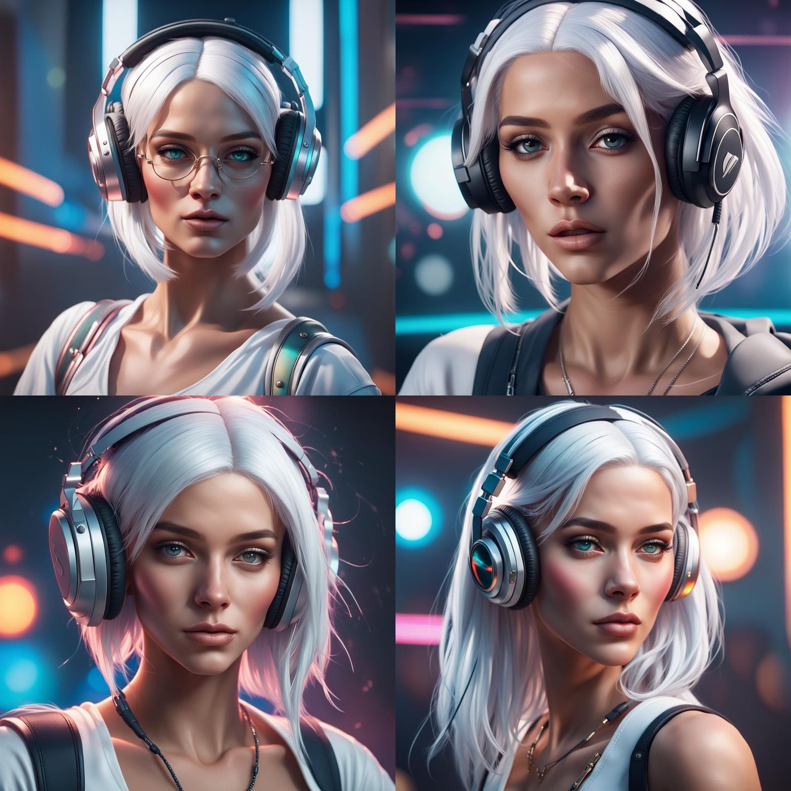 White Hair DJ Girl in Art Nouveau Style